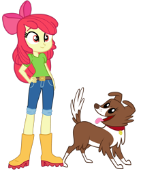 Size: 1942x2348 | Tagged: safe, artist:gmaplay, apple bloom, winona, dog, equestria girls, equestria girls specials, g4, my little pony equestria girls: better together, apple bloom's bow, boots, bow, hair bow, shoes, simple background, transparent background