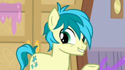 Size: 1366x768 | Tagged: safe, screencap, sandbar, earth pony, pony, g4, the hearth's warming club, raised hoof