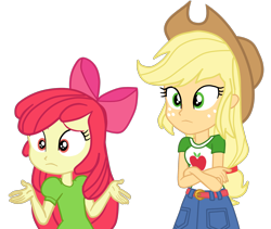 Size: 2402x2028 | Tagged: safe, artist:gmaplay, apple bloom, applejack, equestria girls, equestria girls specials, g4, my little pony equestria girls: better together, my little pony equestria girls: holidays unwrapped, apple bloom's bow, apple sisters, applejack's hat, bow, cowboy hat, hair bow, hat, high res, siblings, simple background, sisters, transparent background
