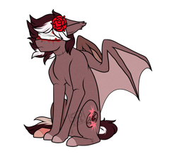 Size: 1035x917 | Tagged: safe, artist:silentwolf-oficial, oc, oc only, bat pony, pony, bandage, bat pony oc, bat wings, blood, colored hooves, flower, flower in hair, rose, signature, simple background, solo, transparent background, watermark, wings