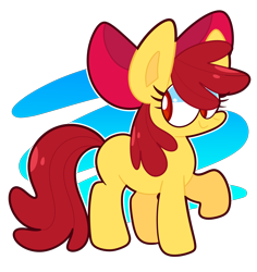 Size: 1788x1898 | Tagged: safe, artist:saveraedae, apple bloom, earth pony, pony, g4, blank flank, bow, cute, female, looking to the left, raised hoof, simple background, smiling, solo, transparent background