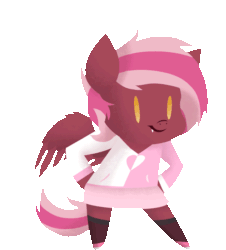 Size: 1027x1136 | Tagged: safe, artist:amberluvsbugs, oc, oc:zeny, pegasus, anthro, animated, chibi, clothes, dancing, fangs, female, gif, helltaker, hoodie, kneesocks, loop, simple background, skirt, socks, solo, transparent background, vitality dance