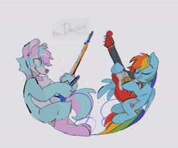 Size: 1800x1500 | Tagged: safe, artist:poneko-chan, rainbow dash, oc, pegasus, pony, g4, commission, duo, electric guitar, furry, guitar, musical instrument, simple background, white background