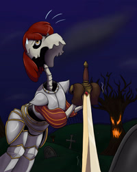 Size: 2593x3241 | Tagged: safe, artist:mixdaponies, apple bloom, earth pony, pony, skeleton pony, g4, bone, gravestone, high res, medevil, playstation all-stars battle royale, sir daniel fortesque, skeleton, sword, weapon