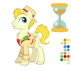 Size: 504x504 | Tagged: safe, artist:lissystrata, doctor whooves, time turner, earth pony, pony, g4, celery, clothes, crossover, doctor who, fifth doctor, frock coat, hourglass, jumper, male, panama hat, peter davison, ponified, reference sheet, shirt, simple background, solo, stallion, the doctor, transparent background, vector