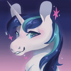 Size: 1280x1280 | Tagged: safe, artist:alabasterpeony, shining armor, pony, unicorn, g4, cute, gradient background, male, no pupils, shining adorable, solo, sparkles, stallion, wingding eyes