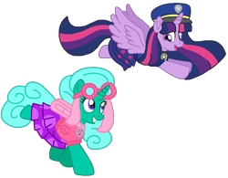 Size: 1284x1000 | Tagged: safe, artist:徐詩珮, glitter drops, twilight sparkle, alicorn, pony, series:sprglitemplight diary, series:sprglitemplight life jacket days, series:springshadowdrops diary, series:springshadowdrops life jacket days, g4, alternate universe, base used, chase (paw patrol), clothes, female, paw patrol, simple background, skye (paw patrol), transparent background, twilight sparkle (alicorn)