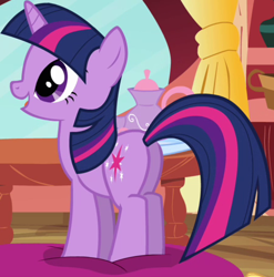 Size: 447x452 | Tagged: safe, screencap, twilight sparkle, pony, unicorn, g4, spike at your service, butt, cropped, cushion, female, golden oaks library, mare, pillow, plot, solo, twibutt, unicorn twilight