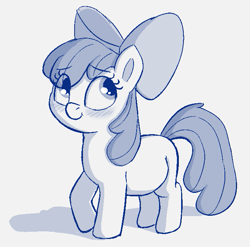 Size: 657x648 | Tagged: safe, artist:heretichesh, apple bloom, earth pony, pony, g4, apple bloom's bow, blushing, bow, female, filly, hair bow, happy, monochrome, pregbloom, pregnant, pregnant apple bloom, pregnant foal, sketch, solo