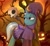 Size: 1024x946 | Tagged: safe, artist:felixf, trixie, pony, unicorn, g4, alternate clothes, clothes, halloween, hat, holiday, jack-o-lantern, necromancer, pumpkin, skull, solo, staff, tree, wizard hat