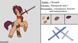 Size: 1280x720 | Tagged: safe, artist:schumette14, oc, oc:oceane, earth pony, pony, mouth hold, next generation, parent:pipsqueak, pirate, sword, weapon