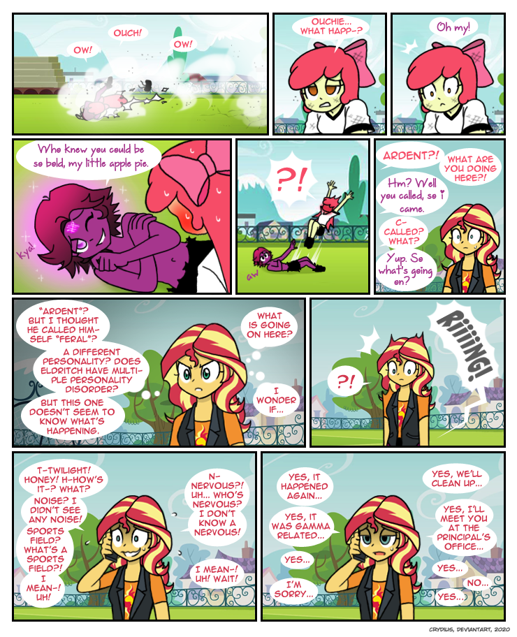 #2467387 - safe, artist:crydius, apple bloom, sunset shimmer, oc, oc ...