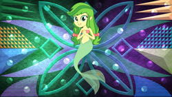 Size: 3840x2160 | Tagged: safe, artist:laszlvfx, artist:vitalspark, edit, apple fritter, mermaid, equestria girls, g4, apple family member, belly button, equestria girls-ified, high res, mermaidized, solo, species swap, tube top, wallpaper, wallpaper edit