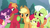 Size: 1920x1080 | Tagged: safe, screencap, apple bloom, applejack, big macintosh, granny smith, sugar belle, earth pony, pony, unicorn, g4, season 9, the ending of the end, female, hug, male, mare, scared, stallion