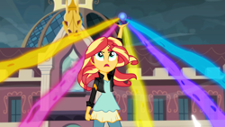 Size: 1920x1080 | Tagged: safe, screencap, sunset shimmer, equestria girls, g4, my little pony equestria girls: friendship games, female, floating, magic, magic capture device, open mouth, solo, talking