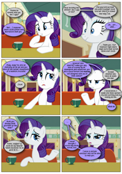 Size: 868x1230 | Tagged: safe, artist:dziadek1990, edit, edited screencap, screencap, rarity, g4, the saddle row review, cafe, comic, conversation, dialogue, dr. seuss, food, how the grinch stole christmas, offscreen character, reference, screencap comic, slice of life, table, tea, text, the grinch