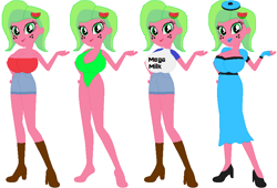 Size: 838x570 | Tagged: safe, artist:sturk-fontaine, oc, oc only, oc:melon kiss, equestria girls, g4, base used, beret, big breasts, breasts, clothes, female, hat, huge breasts, latex dress, lipstick, mega milk, meme, simple background, swimsuit, white background