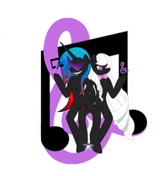 Size: 1024x1089 | Tagged: safe, artist:lolitablue, dj pon-3, octavia melody, vinyl scratch, earth pony, unicorn, semi-anthro, g4, arm hooves, bowtie, cutie mark background, duo, female, grin, nightmarified, simple background, smiling, sunglasses, transparent background