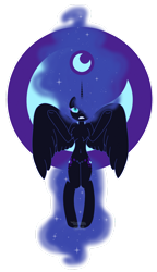 Size: 1024x1777 | Tagged: safe, artist:lolitablue, nightmare moon, alicorn, semi-anthro, g4, arm hooves, ethereal mane, female, simple background, solo, spread wings, starry mane, transparent background, wings