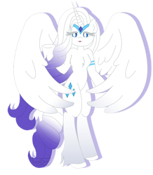 Size: 1024x1176 | Tagged: safe, artist:lolitablue, rarity, alicorn, semi-anthro, g4, alicornified, arm hooves, chest fluff, female, g5 concept leak style, hoof fluff, race swap, simple background, solo, transparent background