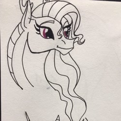 Size: 750x750 | Tagged: safe, artist:stargazerseven, oc, oc only, pony, bust, lineart, smiling, solo, traditional art