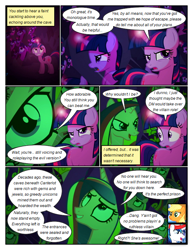 Size: 612x792 | Tagged: safe, artist:newbiespud, edit, edited screencap, screencap, applejack, queen chrysalis, shining armor, twilight sparkle, alicorn, earth pony, pony, unicorn, comic:friendship is dragons, a canterlot wedding, g4, cave, comic, crystal, dialogue, disguise, disguised changeling, fake cadance, female, freckles, glowing horn, horn, male, mare, reflection, screencap comic, stallion, unicorn twilight
