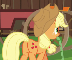 Size: 537x446 | Tagged: safe, screencap, applejack, pony, the cart before the ponies, applebutt, butt, cropped, plot, solo