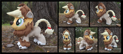 Size: 3960x1754 | Tagged: safe, artist:peruserofpieces, applejack, big cat, earth pony, lion, pony, g4, animal costume, applelion, braided tail, clothes, costume, female, irl, looking at you, mare, multiple views, nightmare night, paws, photo, plushie, smiling, tree, whiskers