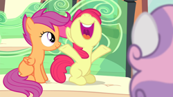 Size: 1280x720 | Tagged: safe, screencap, apple bloom, scootaloo, sweetie belle, earth pony, pegasus, pony, unicorn, for whom the sweetie belle toils, g4, mawshot, nose in the air, open mouth, uvula, volumetric mouth