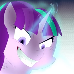 Size: 1575x1575 | Tagged: safe, artist:zeon_starlight, starlight glimmer, pony, unicorn, g4, evil smile, glowing horn, grin, horn, s5 starlight, smiling, solo, vein