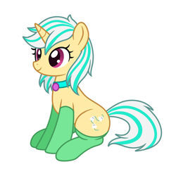 Size: 1000x1000 | Tagged: safe, oc, oc only, oc:anna karenna, pony, unicorn, clothes, collar, cute, gem, simple background, sit, smiling, socks, solo, white background
