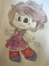 Size: 3024x4032 | Tagged: safe, artist:theanimefanz, pinkie pie, human, g4, amphibia, anne boonchuy, barely pony related, chibi, cutie mark, pinkie pie's cutie mark, solo, traditional art