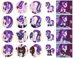 Size: 1325x1050 | Tagged: safe, gameloft, starlight glimmer, pony, unicorn, g4, 3d, alternate hairstyle, belt, clothes, dress, ear piercing, earring, eyeshadow, female, frown, goth, jacket, jewelry, makeup, mare, piercing, shoes, simple background, skirt, skull, solo, transparent background