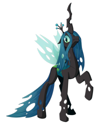 Size: 2500x2900 | Tagged: safe, artist:syrupyyy, queen chrysalis, changeling, changeling queen, g4, crown, female, high res, jewelry, raised hoof, regalia, simple background, solo, transparent background