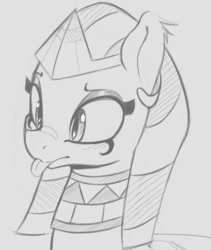 Size: 730x865 | Tagged: safe, artist:tre, the sphinx, sphinx, g4, :p, bust, monochrome, portrait, solo, tongue out
