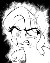 Size: 730x916 | Tagged: dead source, safe, artist:azamiii, diamond tiara, earth pony, pony, g4, angry, crying, female, filly, gritted teeth, monochrome, solo