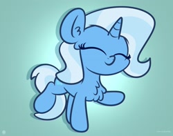 Size: 3250x2560 | Tagged: dead source, safe, artist:php142, trixie, pony, unicorn, g4, blue background, chest fluff, cute, diatrixes, ear fluff, eyes closed, female, high res, mare, raised hoof, raised leg, simple background, solo