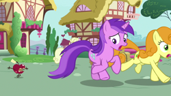 Size: 1280x720 | Tagged: safe, screencap, amethyst star, carrot top, golden harvest, millie, sparkler, earth pony, pony, unicorn, g4, the big mac question, apple, female, food, mare, running