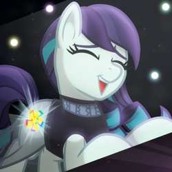 Size: 2048x2048 | Tagged: safe, artist:whitequartztheartist, coloratura, earth pony, pony, g4, cute, glowing cutie mark, high res, i am just a pony, musical instrument, piano, rara, rarabetes, singing, solo, spotlight, stage, the magic inside