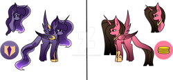 Size: 1280x592 | Tagged: safe, artist:thecommandermiky, oc, alicorn, bat pony, pony, alicorn oc, deviantart watermark, ethereal mane, galaxy mane, horn, obtrusive watermark, reference sheet, simple background, transparent background, watermark, wings