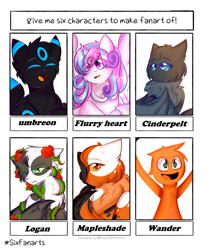 Size: 1715x2048 | Tagged: safe, artist:mlpwolfiathewolfgirl, princess flurry heart, alicorn, cat, pony, umbreon, g4, crossover, female, male, mare, pokémon, six fanarts, smiling, wander (wander over yonder), wander over yonder, warrior cats