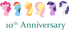 Size: 1200x600 | Tagged: safe, artist:assertiveshypony, applejack, fluttershy, pinkie pie, rainbow dash, rarity, twilight sparkle, alicorn, pegasus, pony, unicorn, mlp fim's tenth anniversary, g4, digital art, happy birthday mlp:fim, mane six, simple background, simplified, transparent background, twilight sparkle (alicorn), writing