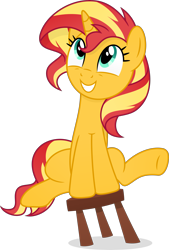 Size: 4081x6051 | Tagged: safe, artist:inaactive, sunset shimmer, pony, unicorn, g4, absurd resolution, cute, female, shimmerbetes, simple background, solo, stool, stooldash, transparent background, vector