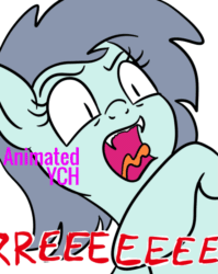 Size: 637x800 | Tagged: safe, artist:lannielona, pony, advertisement, animated, bust, commission, fangs, female, gif, hissing, mare, portrait, reeee, reeeeeeeeeeeeeeeeeeee, silly, simple background, solo, vibrating, white background, your character here