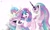 Size: 2000x1190 | Tagged: safe, artist:pyropk, princess flurry heart, alicorn, galarian ponyta, galarian rapidash, pony, ponyta, rapidash, g4, aggretsuko, crossover, pokémon, sanrio, seiya (aggretsuko), wings