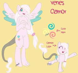 Size: 1024x967 | Tagged: safe, artist:lolitablue, oc, oc only, hybrid, semi-anthro, arm hooves, base used, duo, interspecies offspring, offspring, open mouth, parent:discord, parent:fluttershy, parents:discoshy, raised hoof, reference sheet, smiling, spread wings, two toned wings, wings
