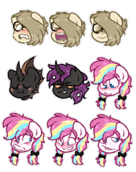 Size: 620x786 | Tagged: safe, artist:silentwolf-oficial, oc, oc only, changeling, changeling queen, earth pony, pony, bust, changeling oc, changeling queen oc, earth pony oc, expressions, glasses, multicolored hair, open mouth, rainbow hair, simple background, transparent background