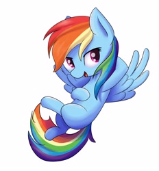 Size: 3042x3282 | Tagged: safe, artist:askwaffles, rainbow dash, pegasus, pony, cute, dashabetes, flying, high res, missing cutie mark, open mouth, simple background, solo, white background