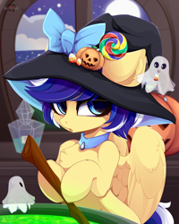 Size: 4000x5000 | Tagged: safe, artist:xsatanielx, oc, oc only, pegasus, pony, rcf community, absurd resolution, chest fluff, commission, female, hat, mare, solo, witch hat, ych result