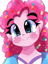 Size: 1536x2048 | Tagged: safe, artist:galaxynightt, pinkie pie, equestria girls, g4, blushing, bust, cute, diapinkes, female, older, older pinkie pie, portrait, simple background, smiling, solo, white background